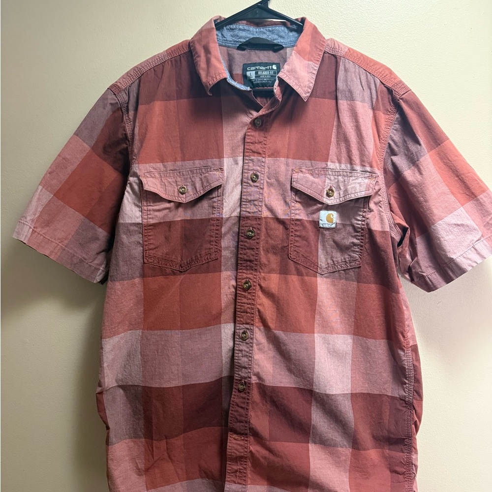 Carhartt Relaxed Fit Plaid‎ Work Shirt L Tall Red